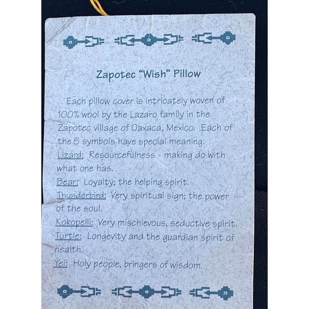 Zapotec Wish Pillow Black W/ Hand Woven Yei Figure & Heart Charm in Pocket Wool - Picture 9 of 9